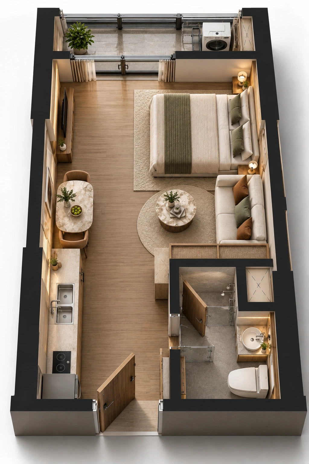 Phối cảnh bố trí căn Studio